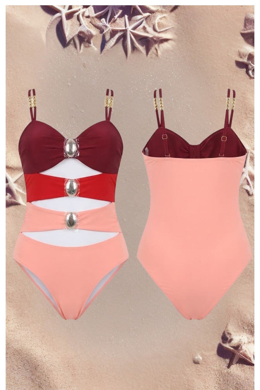 Red and Pink Monokini NWOT w/Gold Embellishments